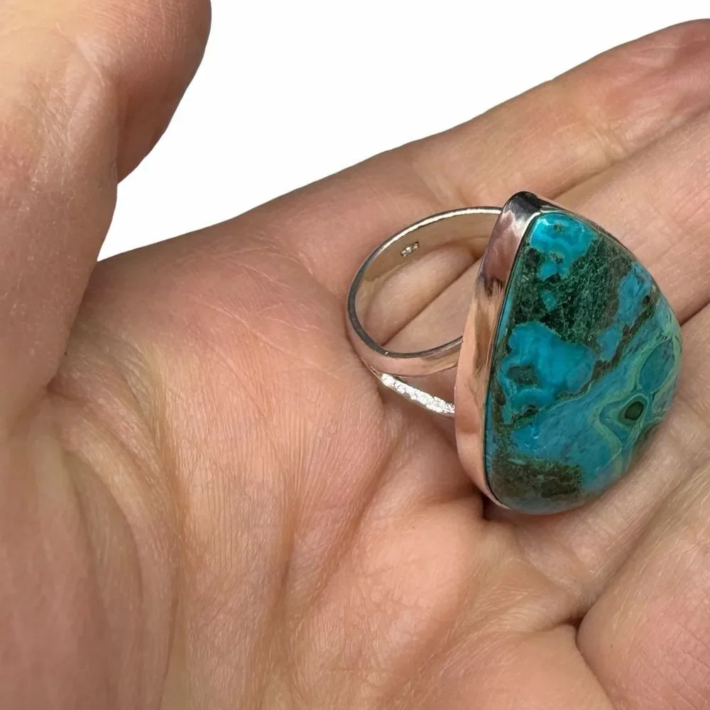 Azurite Malachite Ring Size 9 Solid 925 Sterling Silver Green Blue Turquoise